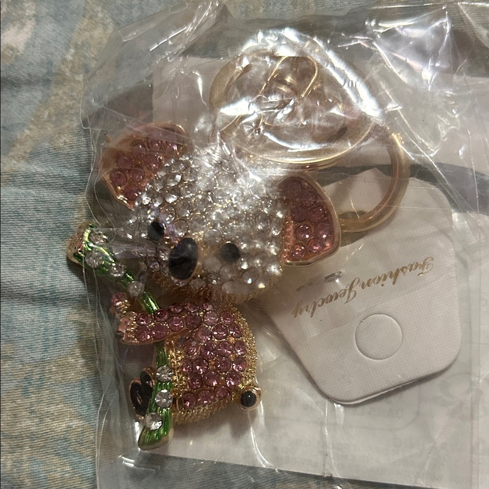 Sparkling Koala Keychain with Pink and Gold Accents